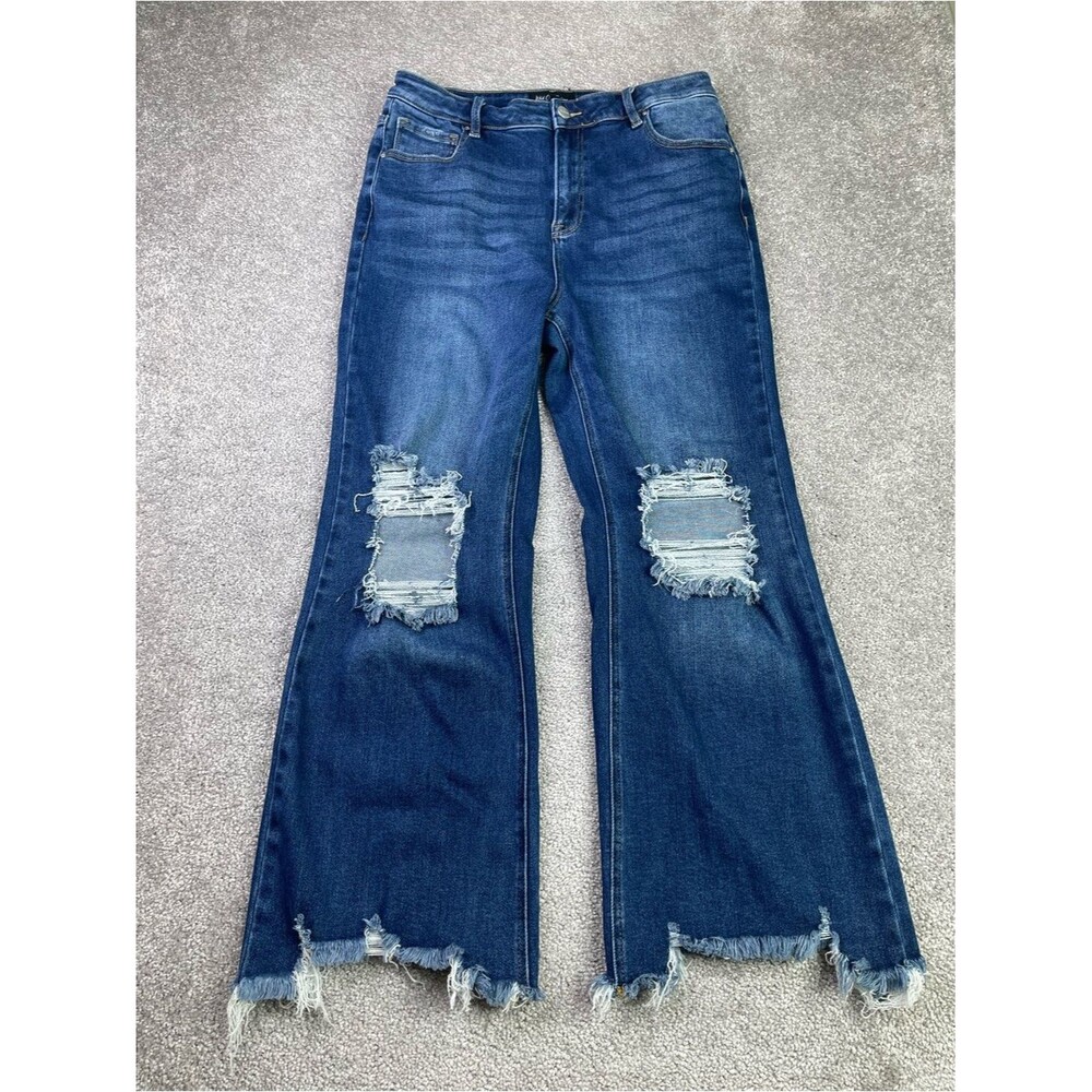 Wild Oak Boutique Risen Jeans Womens 32 Blue Straight Crop High Rise Chewed Hem